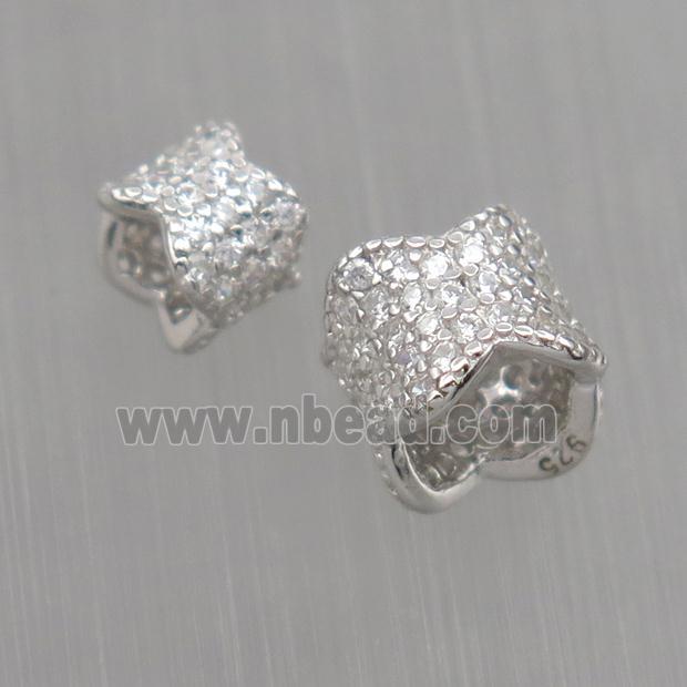 Sterling Silver beads paved zircon, platinum plated