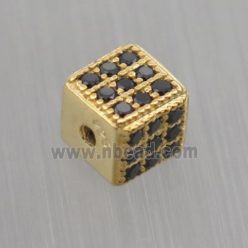 Sterling Silver cube beads paved zircon, gold plated