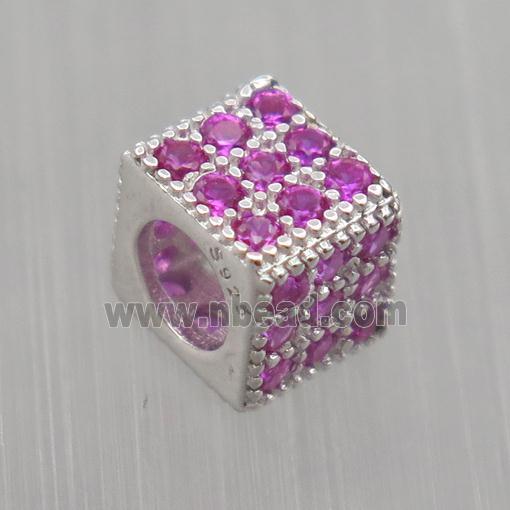 European style Sterling Silver cube beads paved zircon, platinum plated