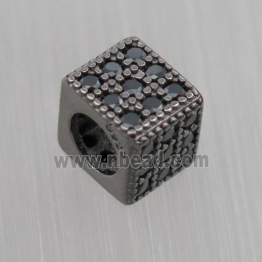 European style Sterling Silver cube beads paved zircon, black plated