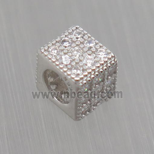 European style Sterling Silver cube beads paved zircon, platinum plated