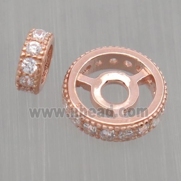 Sterling Silver rondelle beads paved zircon, rose gold