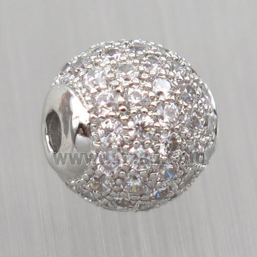 round Sterling Silver beads paved zircon, platinum plated