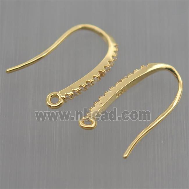 Sterling Silver hook Earrings pave zircon with loop, gold plated