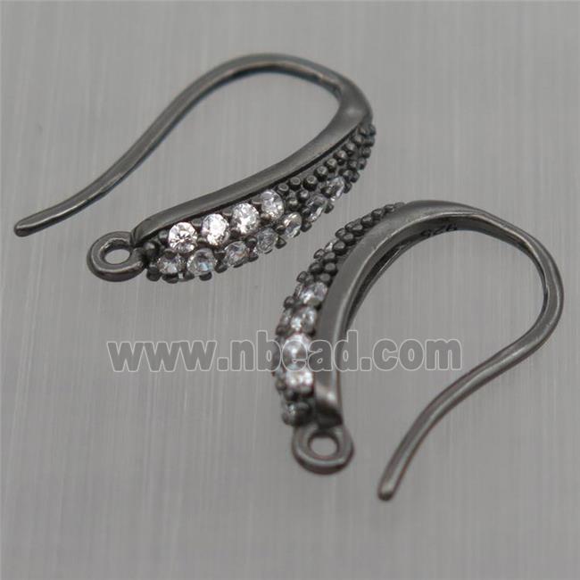 Sterling Silver hook Earrings pave zircon with loop, black plated