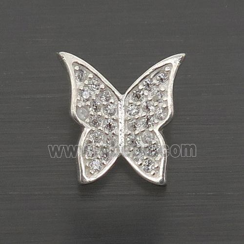 Sterling Silver Butterfly Beads Pave Zircon Large Hole