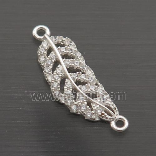 Sterling Silver Leaf Connector Pave Zircon