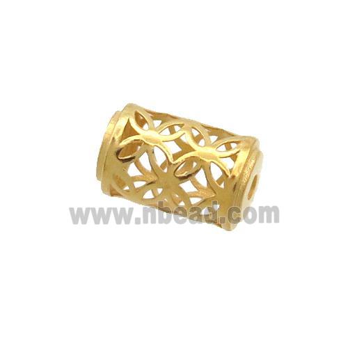 Sterling Silver Beads Column Hollow Gold Plated