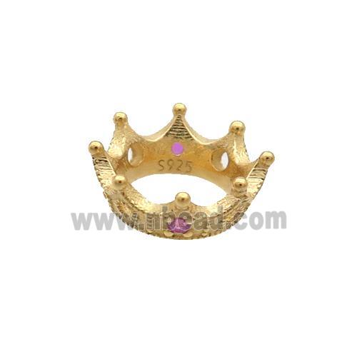 Sterling Silver Beads Crown Pave Zircon Gold Plated