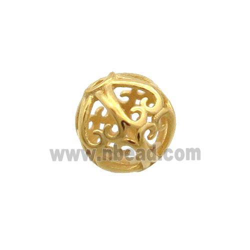 Sterling Silver Beads Round Hollow Gold Plated
