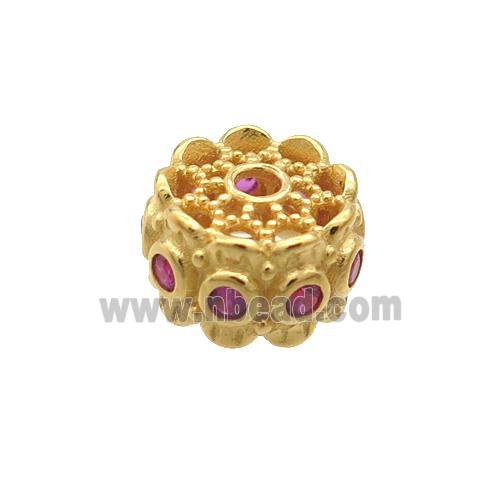 Sterling Silver Rondelle Beads Pave Zircon Gold Plated