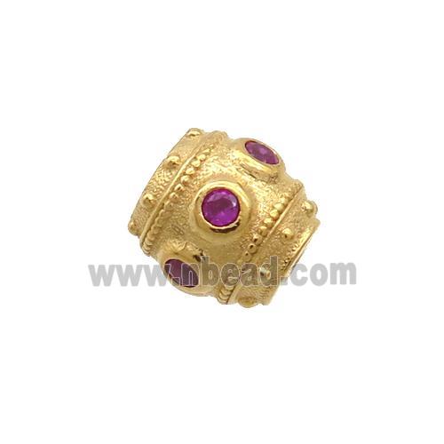 Sterling Silver Tube Beads Pave Zircon Gold Plated