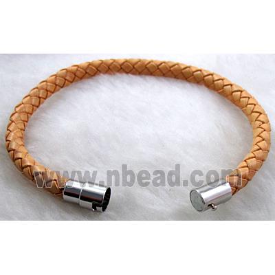 Leather Rope  Bracelets, magnetic clasp, brown