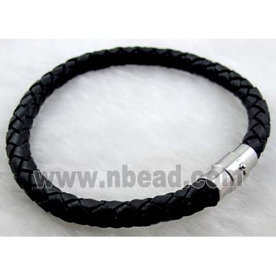 Black Leather Bracelet, magnetic clasp