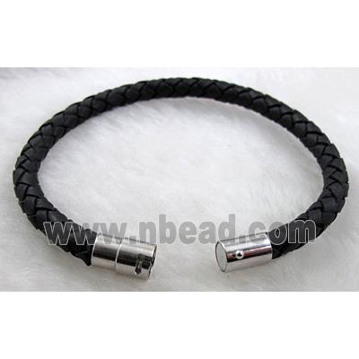 Black Leather Bracelet, magnetic clasp