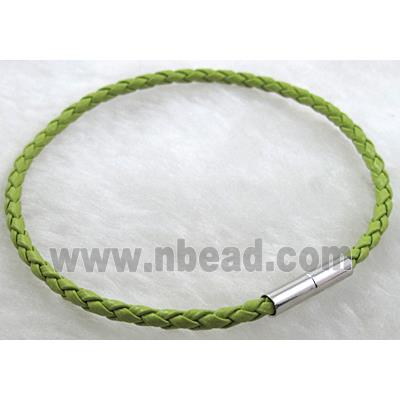 PU Leather Cord Bracelets, magnetic clasp, olive