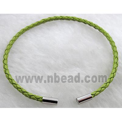 PU Leather Cord Bracelets, magnetic clasp, olive