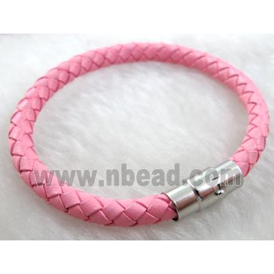 Pink Leather Bracelet, magnetic clasp