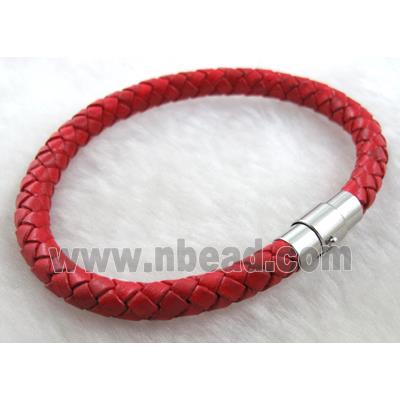 red Leather Bracelet, magnetic clasp