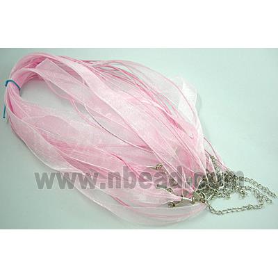 Waxed Necklace Cord, Ribbon, lobster clasp, Pink