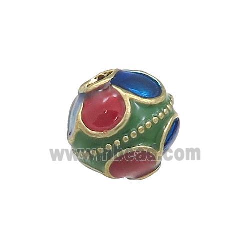 Tibetan Style Zinc Beads Round Multicolor Enamel Gold Plated