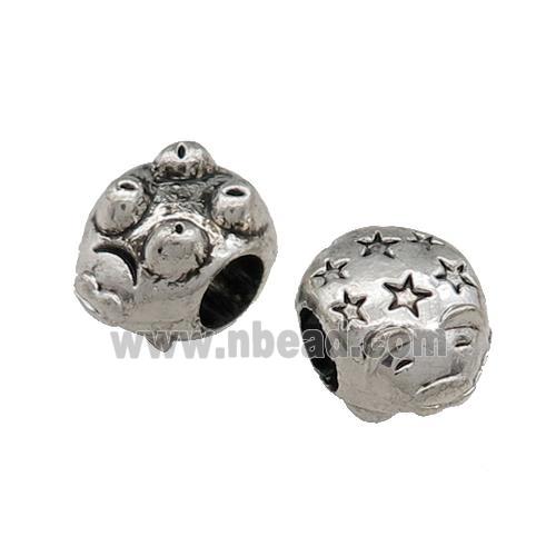 Tibetan Style Zinc Pig Charms Beads Large Hole Antique Silver