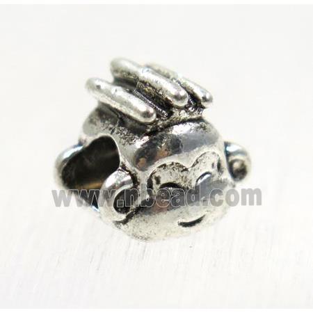 tibetan silver zinc monkey beads, large hole, non-nickel