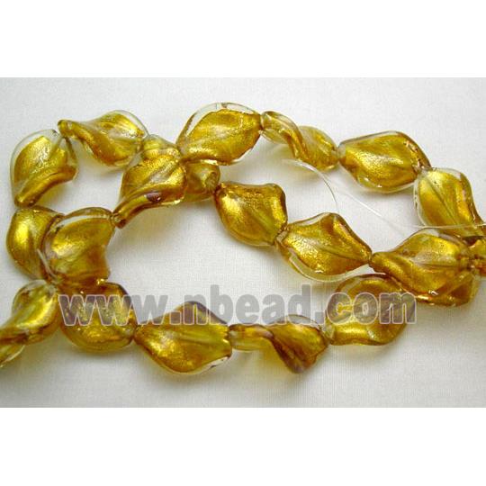 Golden Handmade Twist Silver Foil Glass Bead