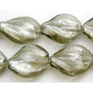 Gray Handmade Twist Silver Foil Glass Bead