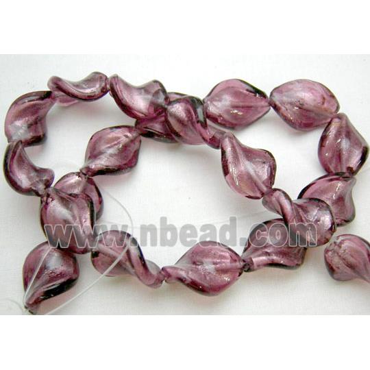 Purple Handmade Twist Silver Foil Glass Bead