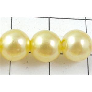 pearlized plastic beads, round, yellow, 8mm dia, approx 1900pcs