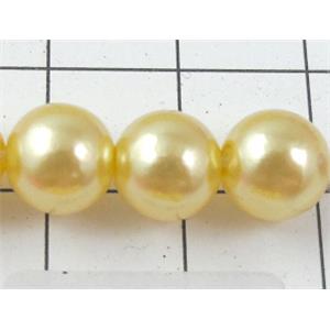 pearlized plastic beads, round, yellow, 8mm dia, approx 1900pcs