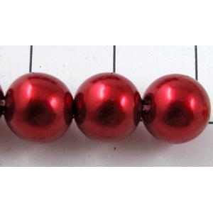 pearlized plastic beads, round, deep-red, 8mm dia, approx 1900pcs