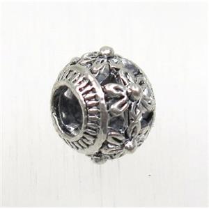 round tibetan silver beads, non-nickel, approx 7x8.5mm, 3.5mm hole