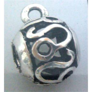 hollow, round tibetan silver hanger bead, lead free and nickel free, approx 9mm ball, 4mm hole