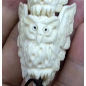 antique cattle bone owl bead charm, approx 34x43mm