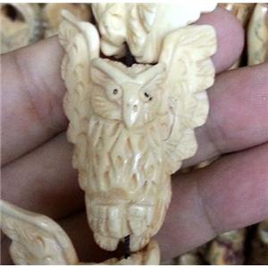 antique cattle bone owl charm beads, approx 34x43mm