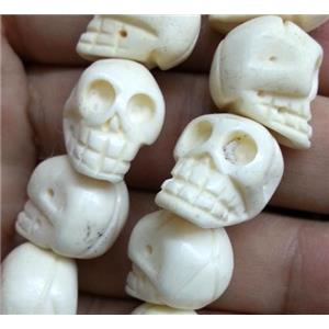 antique cattle bone skull bead, white, approx 15x16mm, 25pcs per st