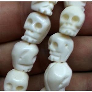 antique cattle bone skull charm beads, white, approx 13x14mm