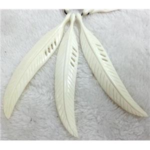 white cattle bone pendant, feather, approx 20x115mm