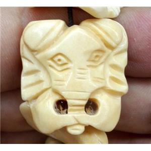 yellow antique cattle bone beads, elephant, approx 23x26mm