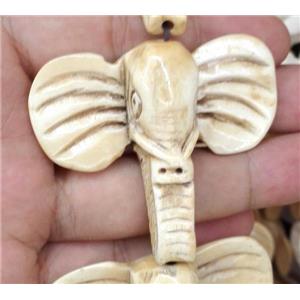 antique cattle bone beads, elephant, yellow, approx 45x35mm