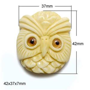 antique cattle bone beads, yellow, owl, approx 37-42mm