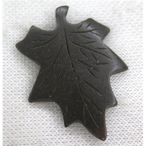 black cattle bone pendant, maple leaf, approx 38-55mm