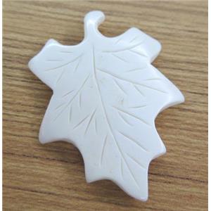 white cattle bone pendant, maple leaf, approx 38-55mm
