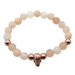 pink Aventurine Bracelet with skull, stretchy, approx 8mm dia
