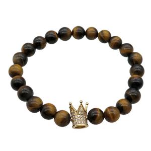 Tiger eye stone Bracelet with crown, stretchy, approx 8mm dia