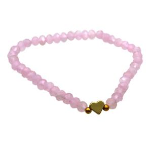 Pink Rose Quartz Bracelet Rondelle Stretchy Heart, approx 4x6mm