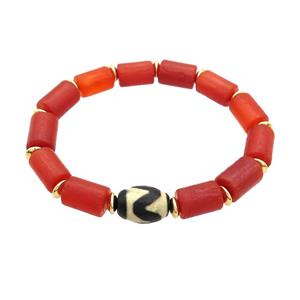 Tibetan Agate Bracelets Red Dye Stretchy, approx 8-12mm, 10-14mm