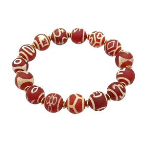 Tibetan Agate Bracelets REd Stretchy, approx 12mm